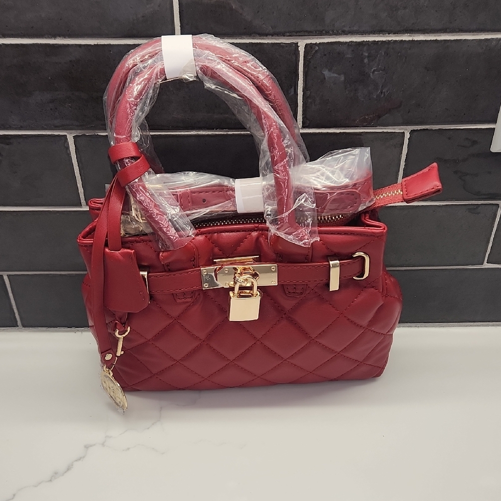 Badgley Mischka Red Quilted Satchel
